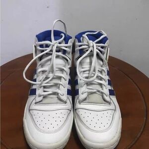 Adidas Men's White and Blue High-Top Sneakers